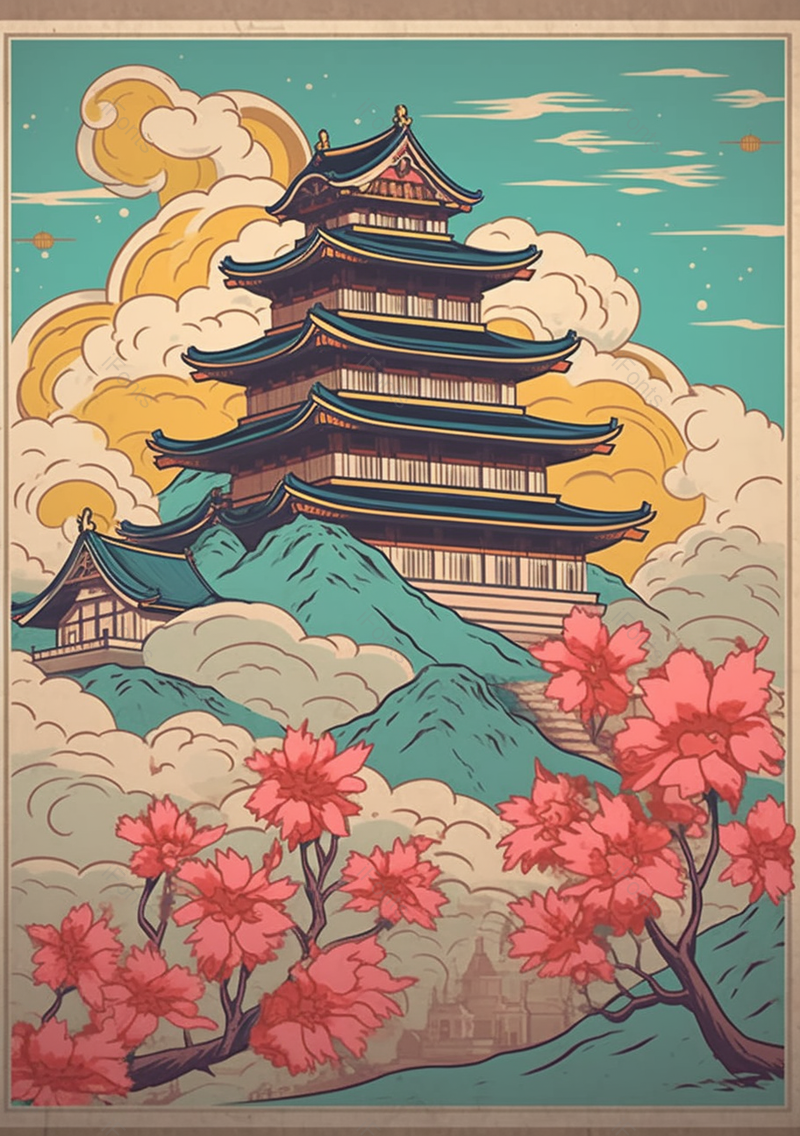 中国风唯美浪漫滕王阁手绘插画,插画/手绘图,插画/手绘图库,插画/手绘图下载,插画/手绘